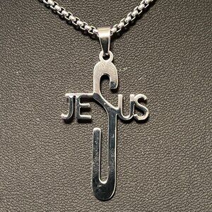 1.5" Stainless Steel JESUS Cross Pendant /23" Stainless Steel Chain (299)